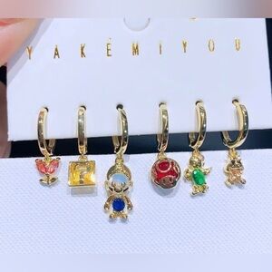 LAST ONE POMS 14K Gold Plated Super Mario Bros Nintendo Hoop Dangle Set Earrings